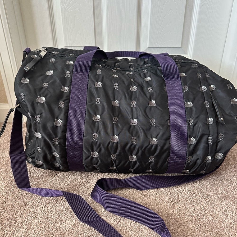NWT Hello Kitty Sanrio Black & Purple Heart and Skull Duffle Bag